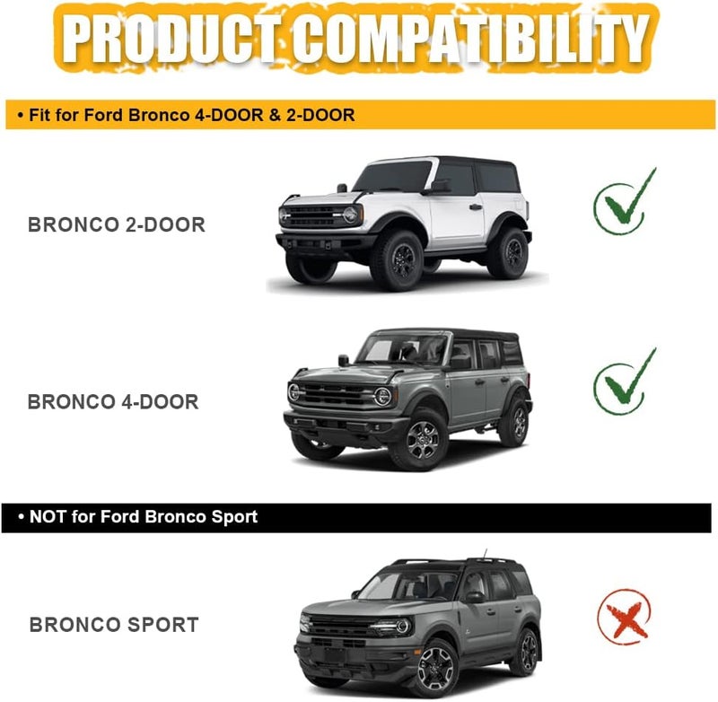 Broaddict حماية غطاء المحرك تناسب فورد برونكو 4 أبواب و 2 أبواب 2021 2022 2023 2024 2025 درع المسار بلون أسود غير لامع - Image 2